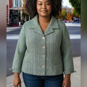 Chico's Women's Tweed-Like Jacket, Chico's Size 2, 12/14, L, Blue Green, EUC